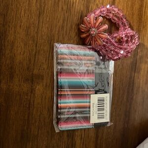 Colorful Striped Wallet and Pink Bracelet Set